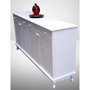 Konsol Klasik Model Tv Sehpa 90386 Ahşap Mdf Parlak Beyaz Boya El Yapım