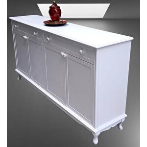 Konsol Klasik Model Tv Sehpa 90386 Ahşap Mdf Parlak Beyaz Boya El Yapım