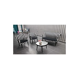 Çay Seti Koltuk Takımı Salon Balkon Kafe Ofis Kollu Oturma Grubu Çizgili Takım