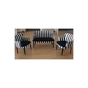 Çay Seti Koltuk Takımı Salon Balkon Kafe Ofis Kollu Oturma Grubu Çizgili Takım