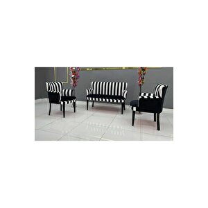 Çay Seti Koltuk Takımı Salon Balkon Kafe Ofis Kollu Oturma Grubu Çizgili Takım