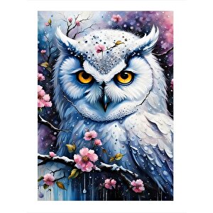 Beyaz Baykuş Hediyelik Ahşap Tablo 25cmx 35cm 25x35 cm