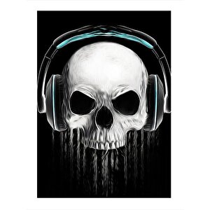 Müzik Dinleyen Kurukafa Dekoratif Ahşap Tablo 35cm X50cm 35x50 cm