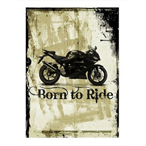 Born To Ride Motosiklet Temalı Desenli Ahşap Tablo 35cm X50cm 35x50 cm
