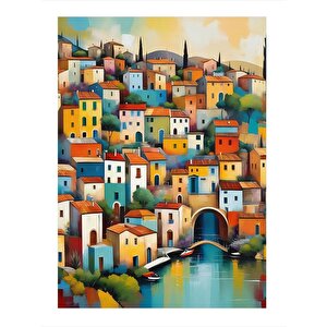 Renkli Binalı Kasaba Mdf Poster 35cm X50cm 35x50 cm