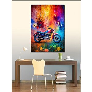 Kanvas Tablo Retro Motosiklet Yağlıboya 100x140 cm
