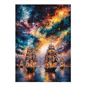 Yelkenli Tekneler Ve Renkli Gökyüzü Mdf Tablo 25cmx 35cm 25x35 cm