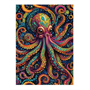 Renkli Ahtapot Hediyelik Ahşap Tablo 35cm X50cm 35x50 cm