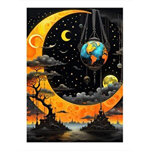 Soyut Gezegenler Dekoratif Ahşap Tablo 25cmx 35cm 25x35 cm