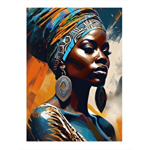 Afrikalı Kadın Renkli Fon Hediyelik Ahşap Tablo 25cmx 35cm 25x35 cm