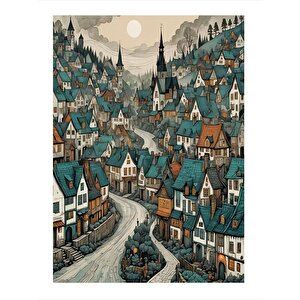 Renkli Kasaba Modern Mdf Tablo 25cmx 35cm 25x35 cm