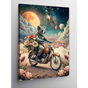 Kanvas Tablo Retro Motosiklet Kullanan Koala
