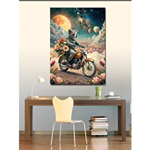 Kanvas Tablo Retro Motosiklet Kullanan Koala