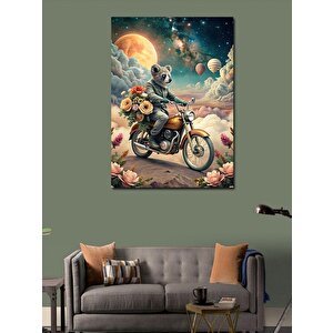 Kanvas Tablo Retro Motosiklet Kullanan Koala