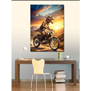 Kanvas Tablo Retro Motosiklet Kullanan Dinozor