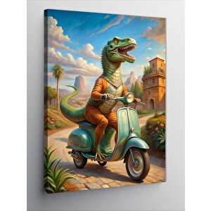 Kanvas Tablo Motosiklet Kullanan Dinozor