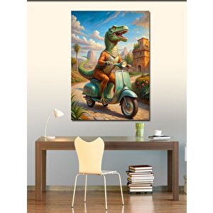 Kanvas Tablo Motosiklet Kullanan Dinozor