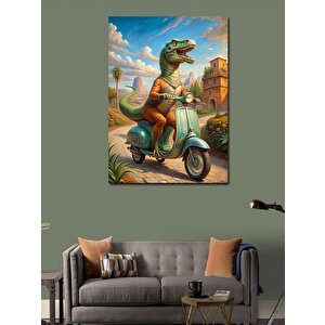 Kanvas Tablo Motosiklet Kullanan Dinozor