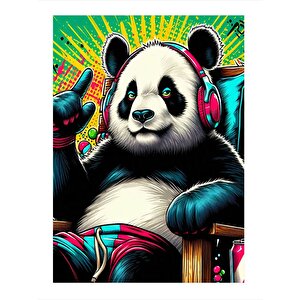 Müzik Dinleyen Panda Mdf Poster 25cmx 35cm 25x35 cm