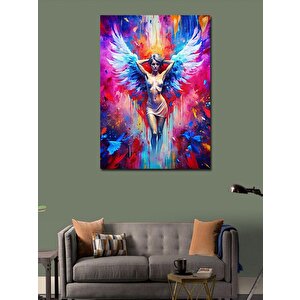 Kanvas Tablo Kadın Melek Renkli Fon 70x100 cm