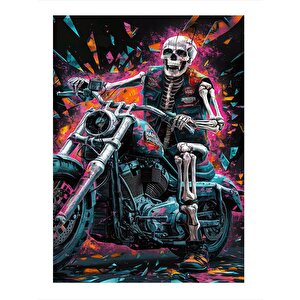 Motosiklet Kullanan İskelet Art Mdf Poster 35cm X50cm 35x50 cm