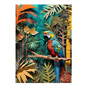 Renkli Papağan Ve Orman Modern Mdf Tablo 25cmx 35cm 25x35 cm