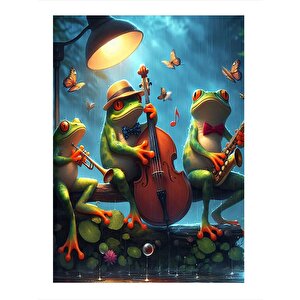 Caz Müzik Yapan Kurbağalar Tasarım Mdf Tablo 35cm X50cm 35x50 cm