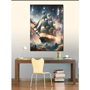 Kanvas Tablo Yelken Tekne Ve Yıldızlar 100x140 cm