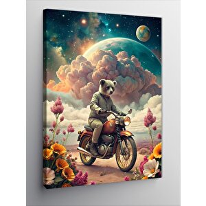 Kanvas Tablo Motosiklet Kullanan Koala