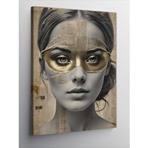 Kanvas Tablo Sarı Yıldızlı Maskeli Kız 100x140 cm