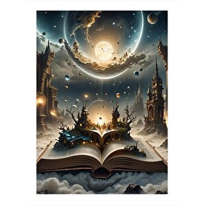Kitap Ve Gezegenler Tasarım Mdf Tablo 25cmx 35cm 25x35 cm