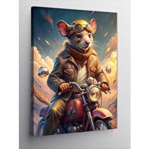 Kanvas Tablo Retro Motosiklet Kullanan Fare 100x140 cm