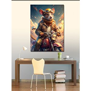 Kanvas Tablo Retro Motosiklet Kullanan Fare