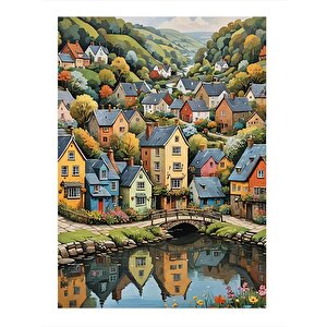 Renkli Kasaba Mdf Poster 25cmx 35cm 25x35 cm