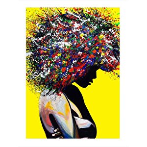 Renkli Saçlı Kadın Tasarım Ahşap Tablo 25cmx 35cm 25x35 cm