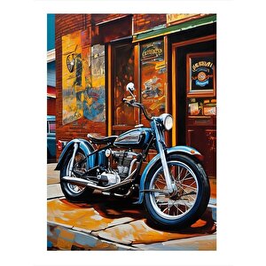 Retro Motosiklet Desenli Mdf Tablo 35cm X50cm 35x50 cm