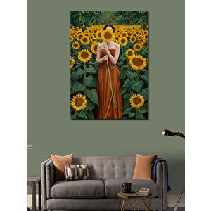 Kanvas Tablo Kadın Ve Ayçiçekleri 100x140 cm