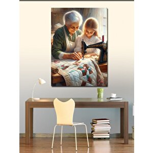 Kanvas Tablo Dikiş Yapmayı Öğreten Kadın