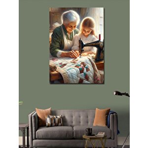 Kanvas Tablo Dikiş Yapmayı Öğreten Kadın