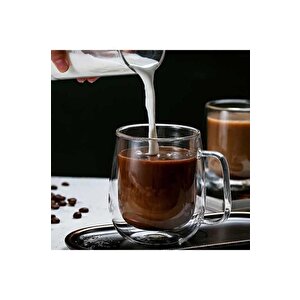 250 Ml Çift Cidarlı Isı Yalıtımlı Kulplu Cam Şeffaf Kupa Mit1008