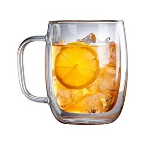Mithra Life 250 Ml Çift Cidarlı Isı Yalıtımlı Kulplu Cam Şeffaf Kupa Mit1008