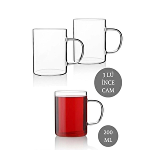 3 Lü Ateşe Dayanıklı Cam 200 Ml Kupa Bardak Mit1014