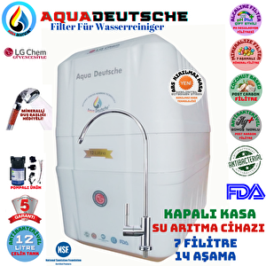 AQUA DEUTSCHE Plus Pompalı Beyaz 12 Litre 7 Filitre 14 Aşama Gümüş İyonlu Su Arıtma Cihazı Duş Başlığı Hediye