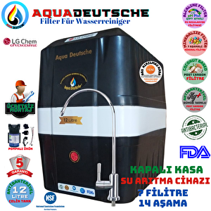 Aqua Deutsche Plus Si̇yah-beyaz 12 Li̇tre 7 Fi̇li̇tre 14 Aşama Pompali Ücretsi̇z Montajli Su Aritma Ci̇hazi