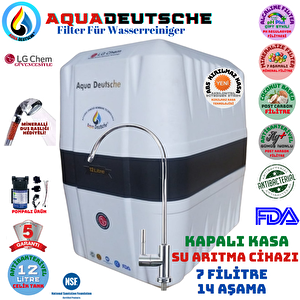 AQUA DEUTSCHE Plus Pompali Beyaz-siyah 12 Litre 7 Filitre 14 Aşama Gümüş İyonlu Su Aritma Ci̇hazi Duş Başliği Hedi̇ye