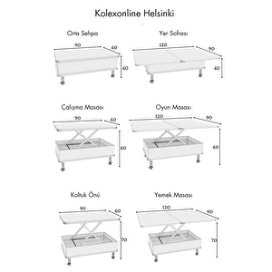Helsinki Akıllı Sehpa Yemek Masası Orta Sehpa Tekerli Sehpa Sihirli Sehpa Antrasit Renk