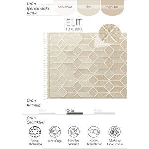 Elit 03 Bej Salon Halısı Bukle İskandinav Halı Yolluk Etnik Mutfak Halısı Koridor Halısı 200x290 cm