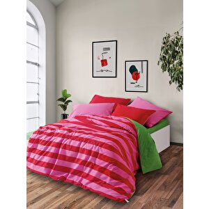 Popping Colors Çift Kişilik Lastikli Çarşaflı Nevresim Takımı Cherie Yeşil