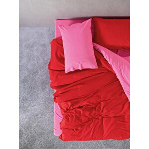 Popping Colors Çift Kişilik Lastikli Çarşaflı Nevresim Takımı Sage Kırmızı-fuşya