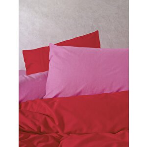Popping Colors Çift Kişilik Lastikli Çarşaflı Nevresim Takımı Sage Kırmızı-fuşya